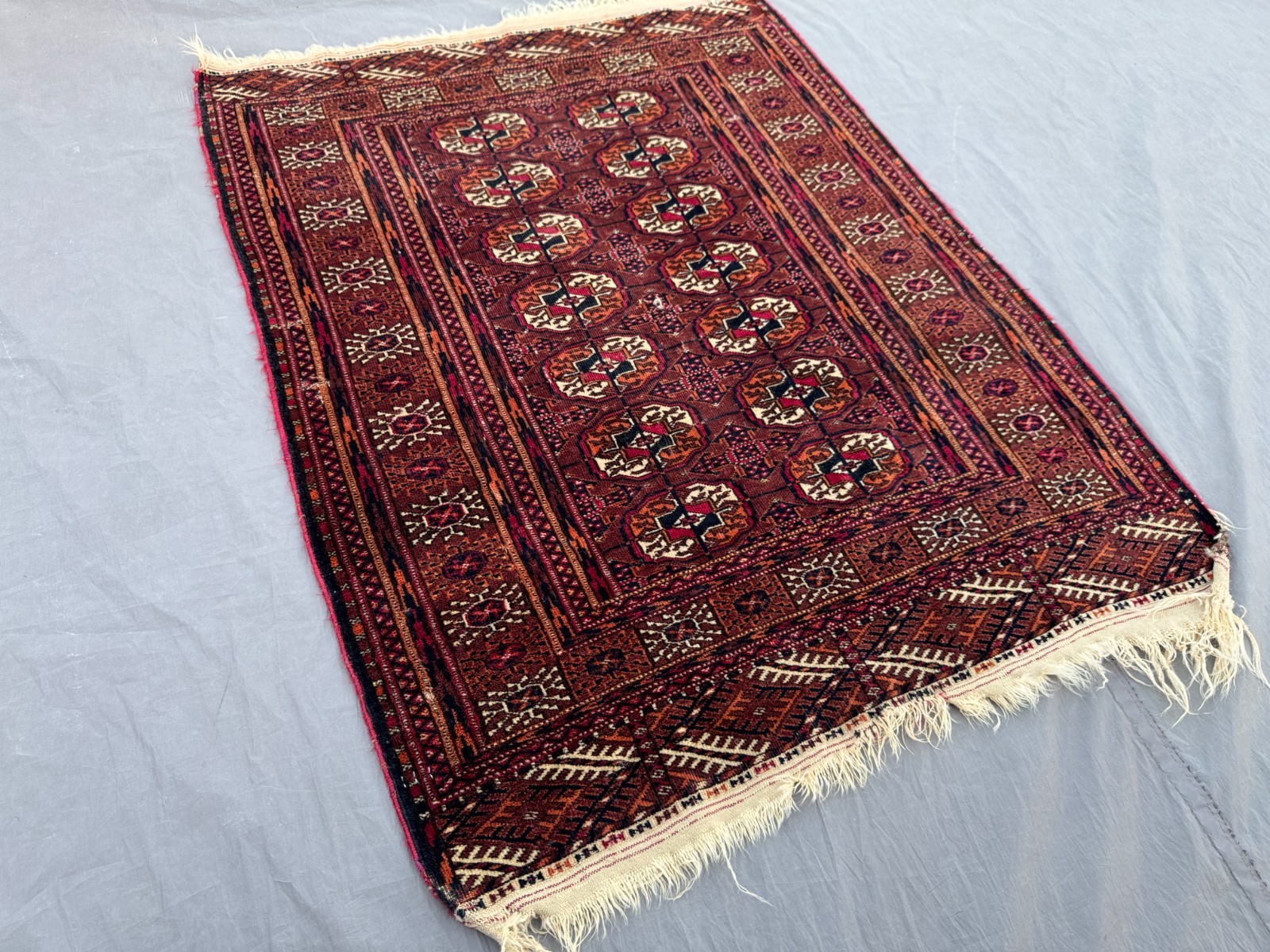 Antique Tekke Ersari Rug, Hand-Knotted, Rare Red and Ivory Geometric Accent Rug gallery