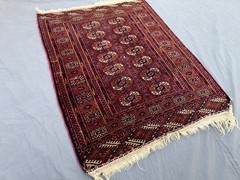 Antique Tekke Ersari Rug, Hand-Knotted, Rare Red and Ivory Geometric Accent Rug