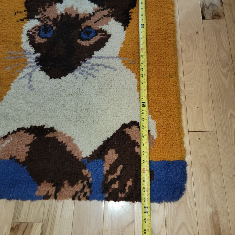 Vintage Siamese Cat Shag Area Rug/ Wall Hanging 35X26 inches Vibrant Yellow Blue gallery