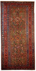 Handmade Antique Oriental Rug 122cm x 231cm Wool 1880s Green Red Blue