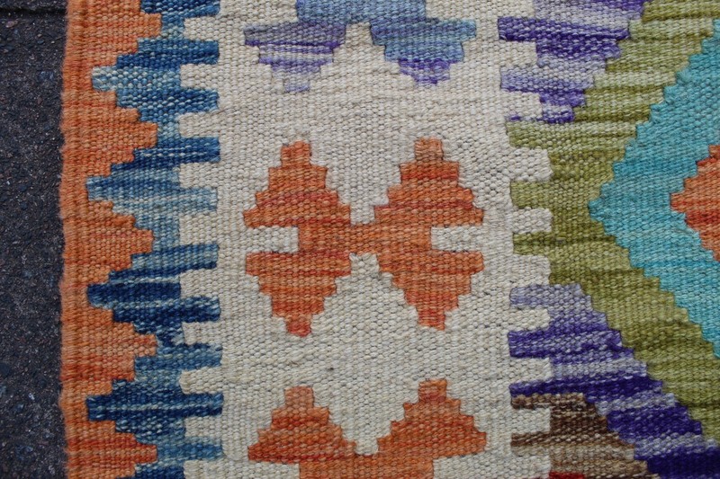 Kilim Vintage Traditional Hand Made Oriental Orange Green Wool Kilim 210x152cm gallery