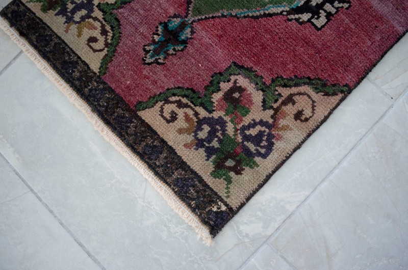 Vintage Turkish Rug Small Accent Rug - 1'5"x2'11" Burgundy Floral Small Doormat gallery
