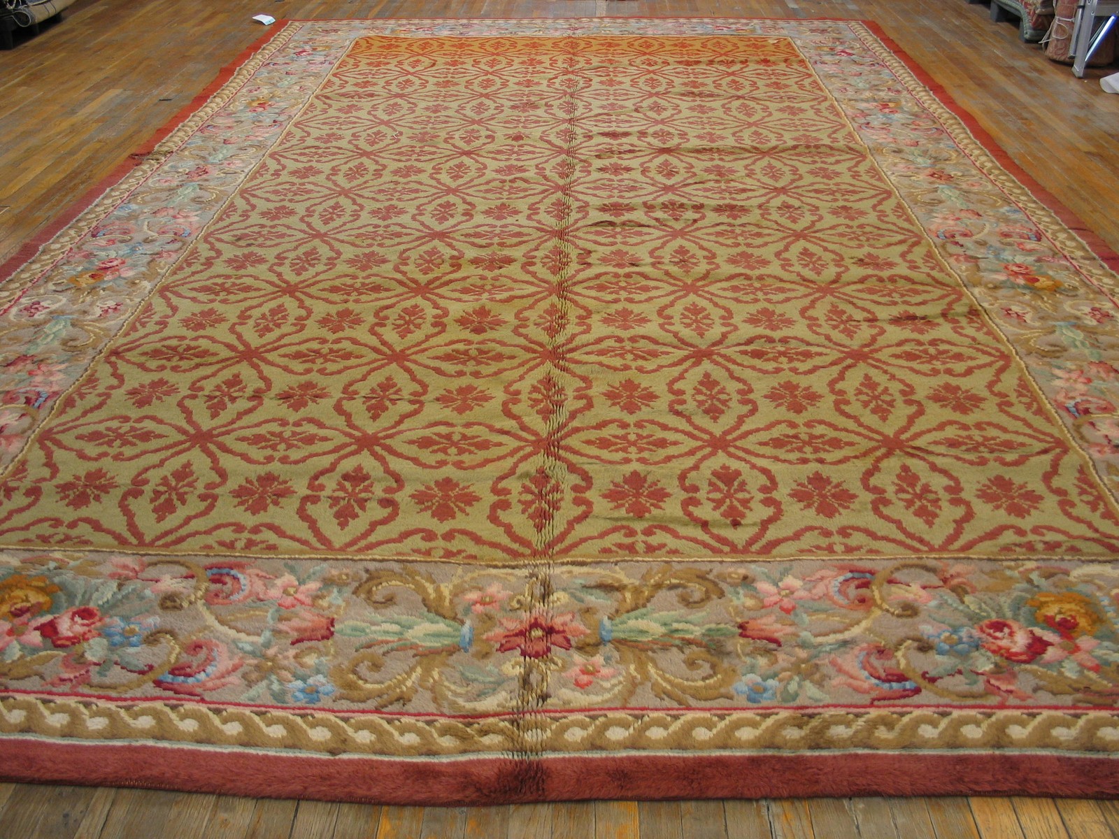 10'x17' Ivory Beige Cream White , Yellow Antique Large Savonnerie Spanish gallery