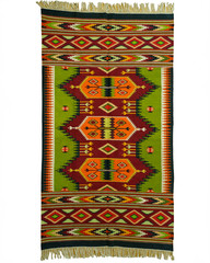 Romanian Oltenian Kilim Rug Handwoven 100% Wool Geometric Olive Green 1970s 8x6f