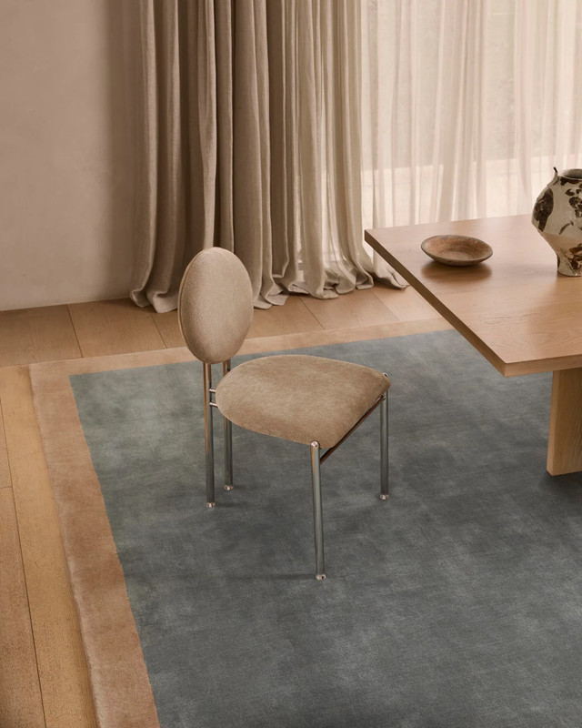 Minimalist Luxury Handwoven New Zealand Wool Rug – Flint Blue with Beige Border gallery