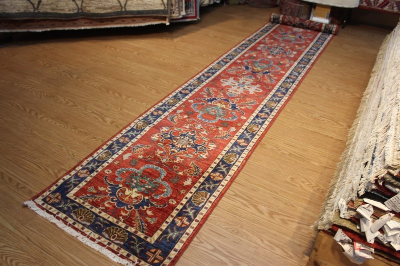 PRICE MARKED DOWN 19 ft. long Hall Runner Handmade TOP QUALITY Wool. Rust, blue, gallery