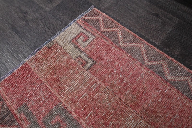 Vintage Turkish Runner Rug 2x5ft PINK Handmade Anatolian Oushak Hallway Wool gallery