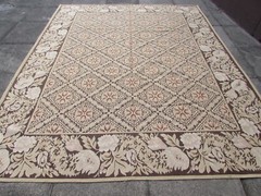 Vintage Hand Made French Design Wool Beige Black Original Aubusson 300X243cm