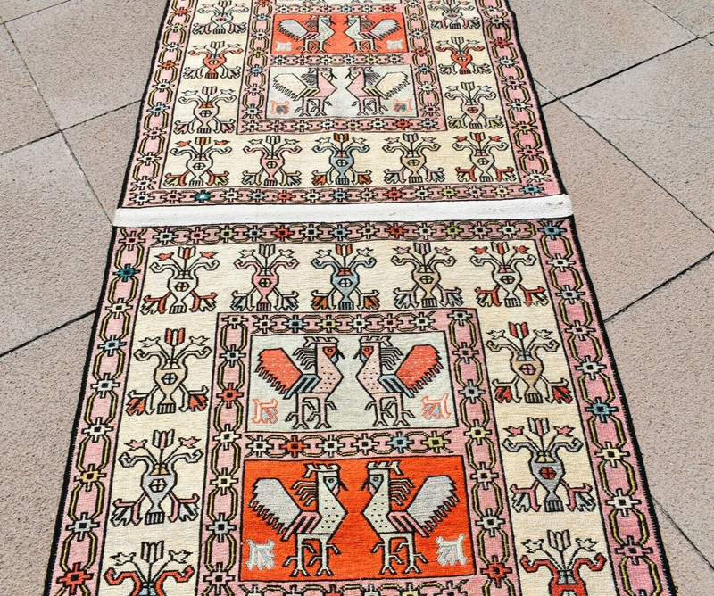 Turkish Soumak Rug 28'' x 75'' Animal Figure Soumak Rug Hallway Corridor Kilim gallery
