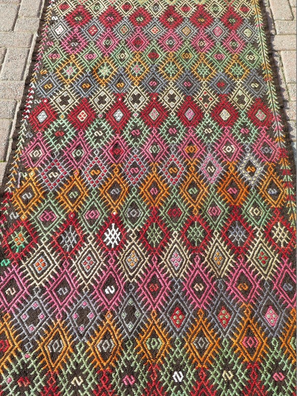Multicolor Vintage Runner Kilim Wide Large Rug, Turkish Handwoven Kelim 42"x126" gallery