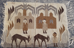 Vintage Traditional Oriental Pictorial Multicolor Wool Kilim Rug Carpet 96×70 cm