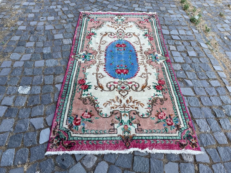 Bohemian Area Rug Handmade Wool Rug Turkish Vintage Traditional Rug 3,7 x 6,8 ft gallery