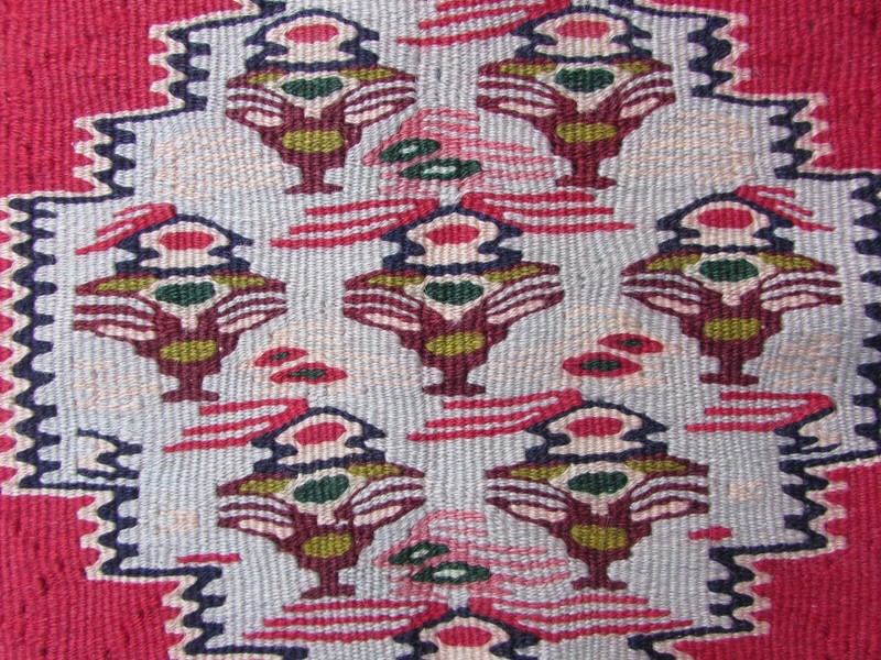 Fine Vintage Traditional Hand Made Oriental Wool Blue Red Small Kilim 104x74cm gallery