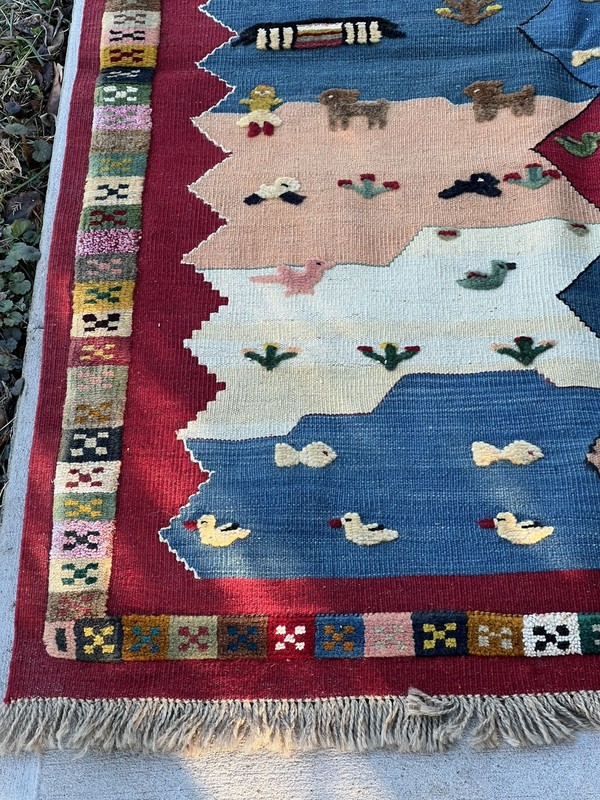 Pictorial oriental rug Hand knotted size 5 ft x 3.4 ft gallery