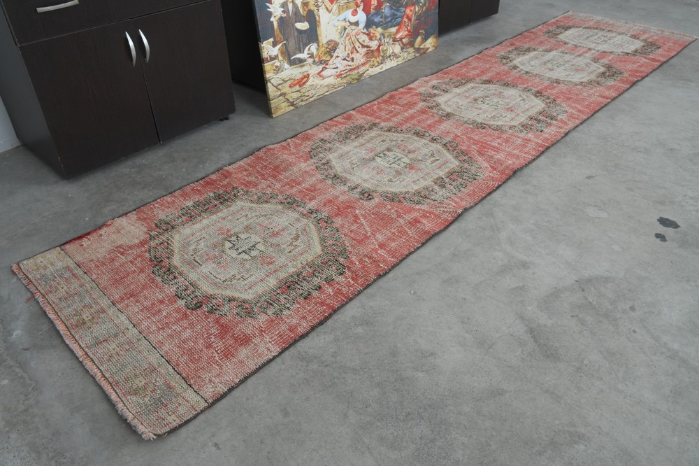 3x12 turkish runner rug, hand-knotted vintage oushak rug runner, boho decor, 150