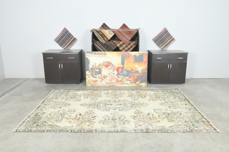 5x8 Turkish Area Rug Hand-Knotted Vintage Neutral Wool Rug Oushak Carpet,173 gallery
