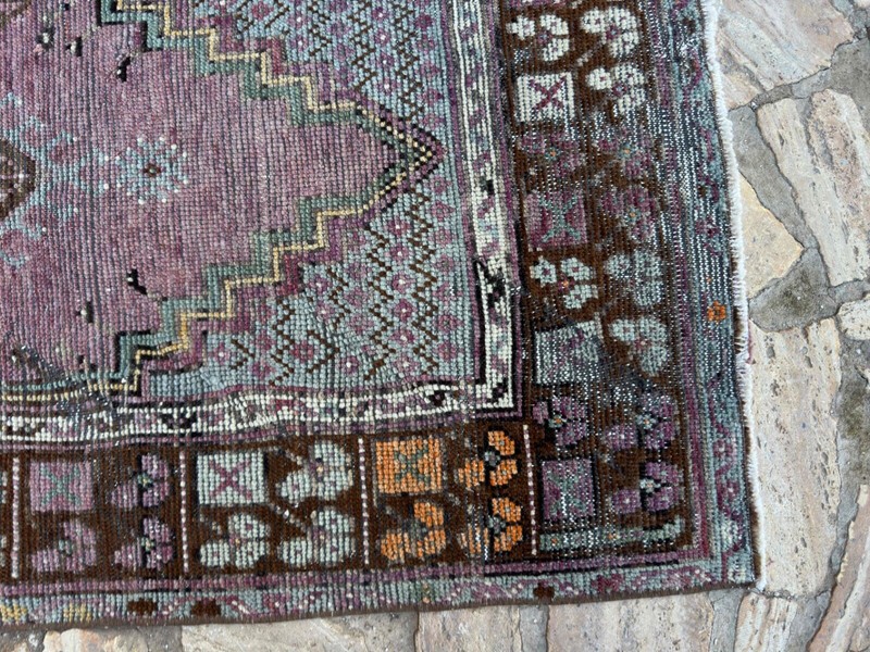 Hand-Woven Turkish Area Rug 2x4 Pale Purple Wool Distressed Carpet Medium Size gallery