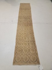 Antique Oriental Hand-Knotted Wool Runner Ivory/Beige/Brown 2′ x 10’3″