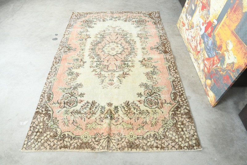 4x7 Turkish Antique Area Rug Anatolian Hand-Knotted Vintage Oushak Carpet,1457 gallery