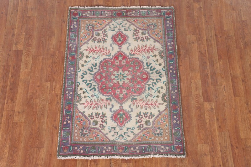 Vintage Ivory/ Purple Rug 3x5 Traditional Floral Hand-knotted Wool Carpet gallery