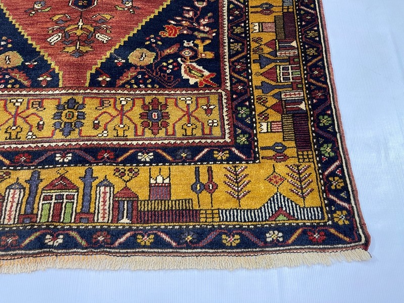 Turkish Hand Knotted Wool Rug 4x7 Vintage 1960s Antique Red Gold Medallion Rug gallery
