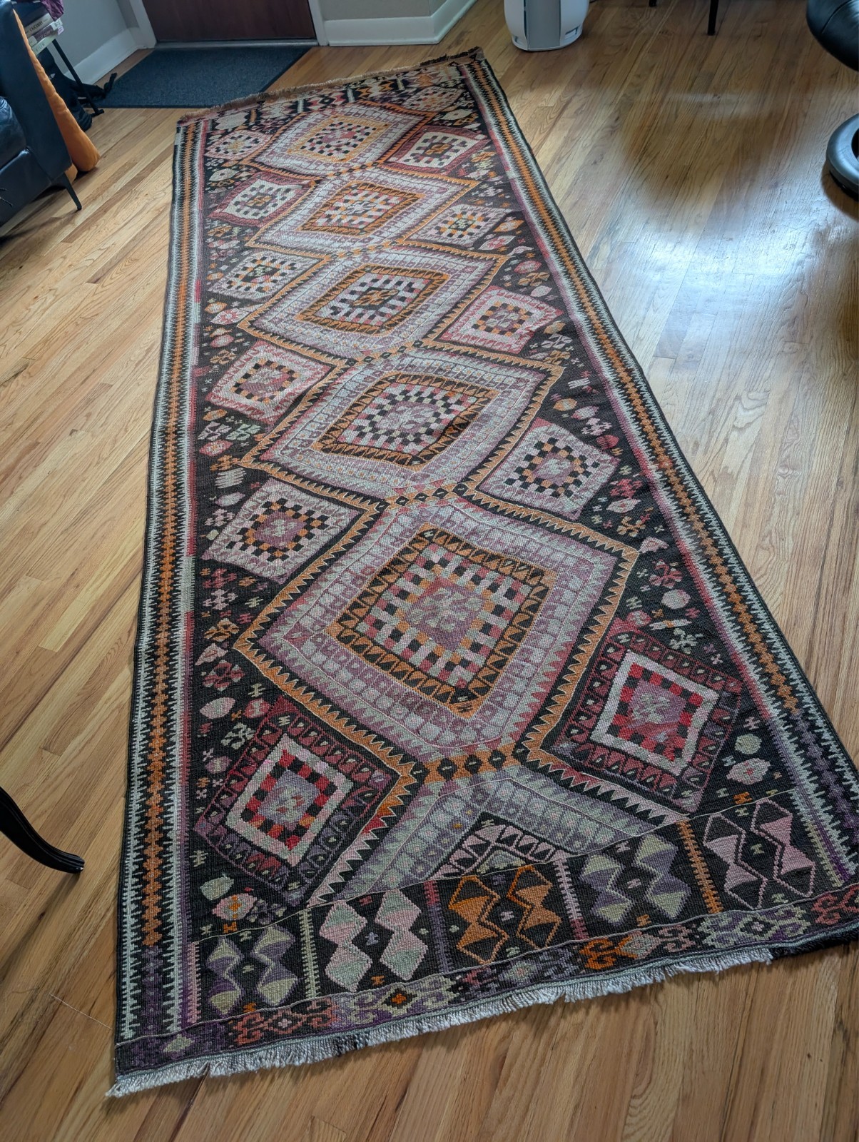 Vintage Anatolian Kilim Runner Rug 4x11.5 L Wool Turkish Geometric Boho Gallery gallery