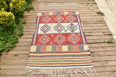 Turkish Vintage Kilim Handwoven 3×5 Cicim Kilim Natural Wool Area Rug 105x180cm