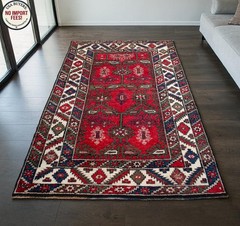 Hand-Knotted Vintage Turkish Rug Organic Wool Area Rug for Living Room 4’4″x 7’4