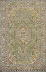 Green Over-Dyed Geometric Wool Traditional Living Room Rug Vintage Carpet 8×11