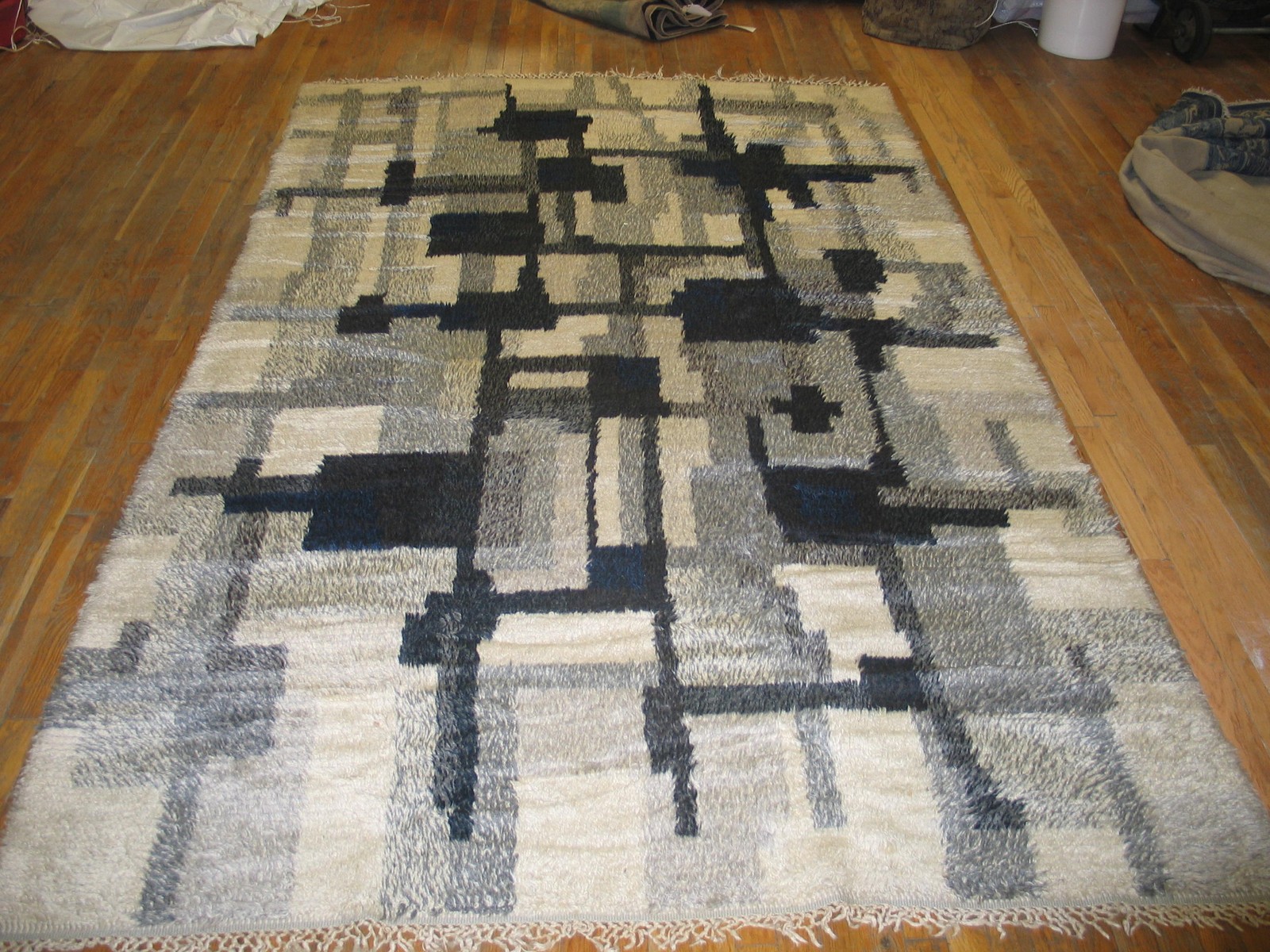 5'x9' Vintage Mid Century Modern Geometric Gray Swedish Shag Pile Rya gallery