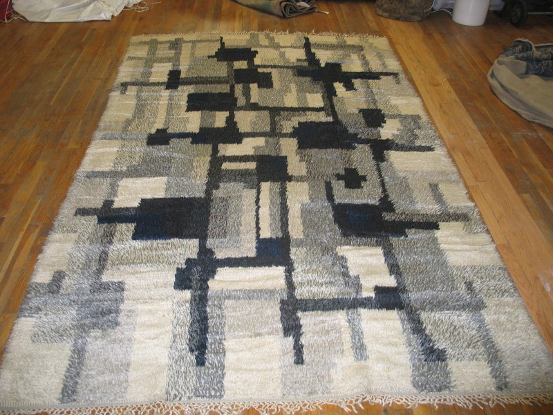5'x9' Vintage Mid Century Modern Geometric Gray Swedish Shag Pile Rya gallery