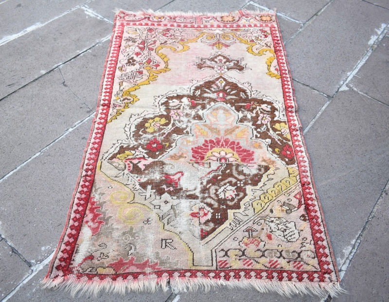 Fabulous Antique Turkish Example Rug 29'' x 49'' Collector's Item Worn Wall Rug gallery