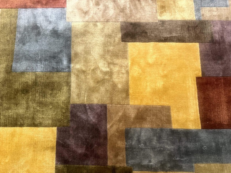 Modern Tibetan Wool Rug 8x10, Multicolor, Thick Pile, Contemporary, Handmade gallery
