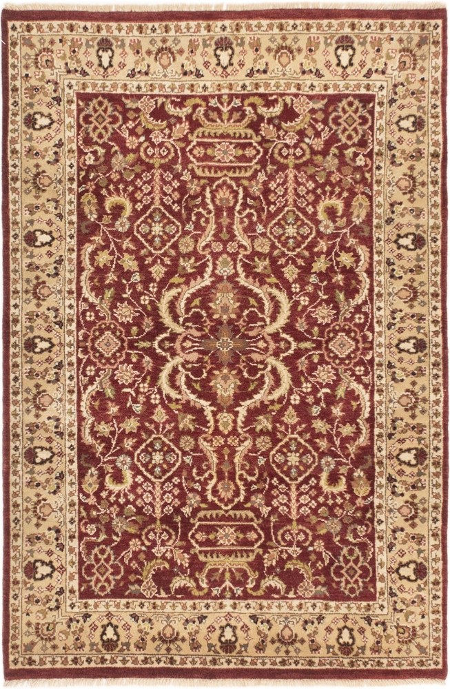 Vintage Dark Red Traditional 4'2" x 6'1" Hand-Knotted Oriental Wool Area Rug