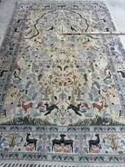 Semi Antique Prayer Rug Handmade Animals Tree Of Life 109”x69” Light Colors