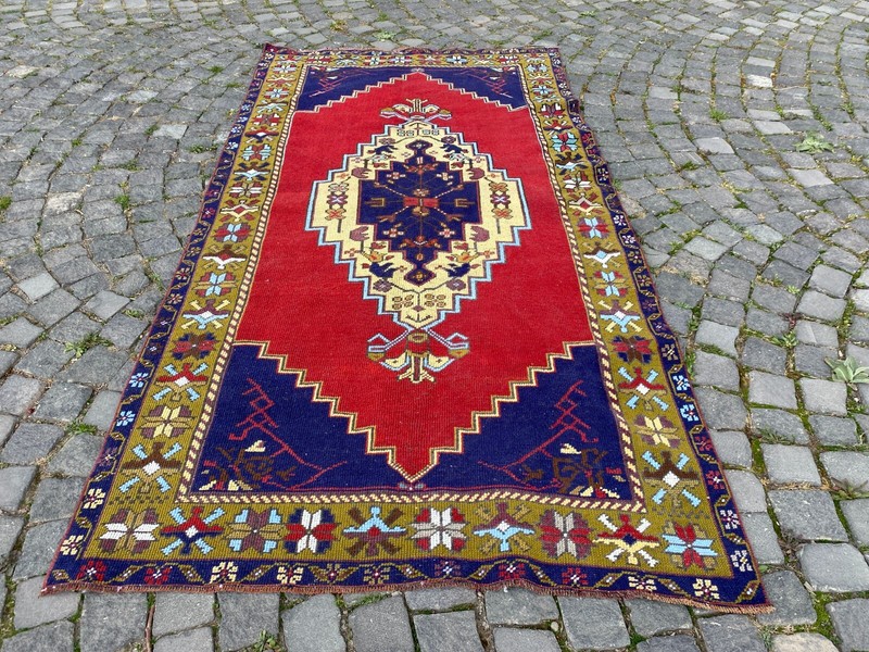 Handmade rug,Turkish area rug,Vintage rug,Oushak red rug,Carpet 4,1 x 7,8 ft gallery