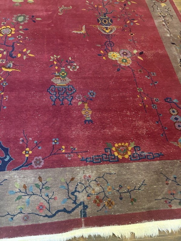 11.5x8.8 FT Vintage Handmade Chinese Art Deco Wool Rug ( C 1920’s) . gallery
