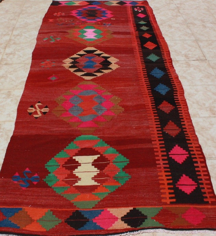 TURKISH KILIM RUNNER RUG 3x9, TURKISH KILIM RUNNER RUG 45"x108", RED KELIM 3x9 gallery