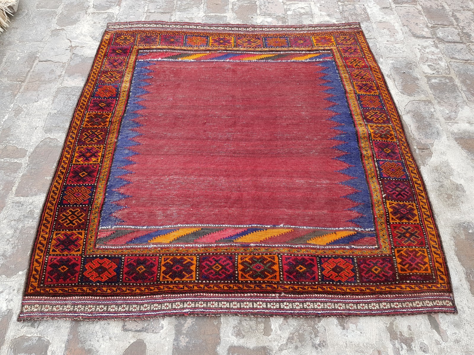 133x126 cm Handmade Afghan Vintage Rug Best Trible Kilim Wool rug square Kilim gallery
