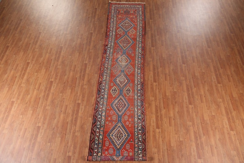Pre-1900 Heriz Bakhshayesh Runner Antique Rug 3'x16' Vegetable Dye Handmade Rug gallery