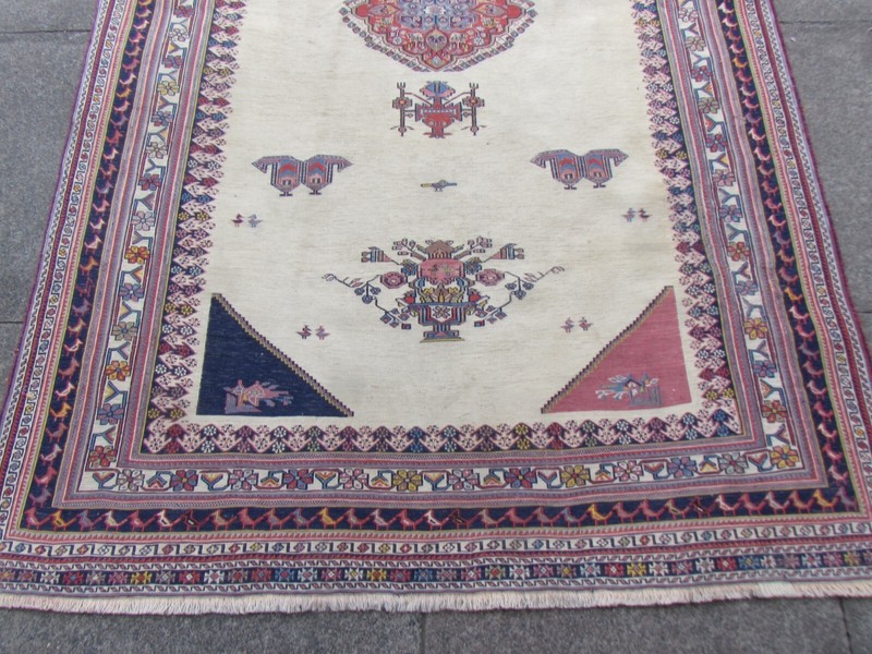 Fine Vintage Traditional Hand Made Oriental Wool White Somak Kilim 210x132cm gallery