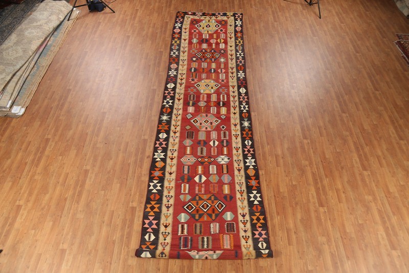 Vegetable Dye Kilim Flat-weave 19 ft Long Runner Rug Wool Reversible Carpet 4x19 gallery
