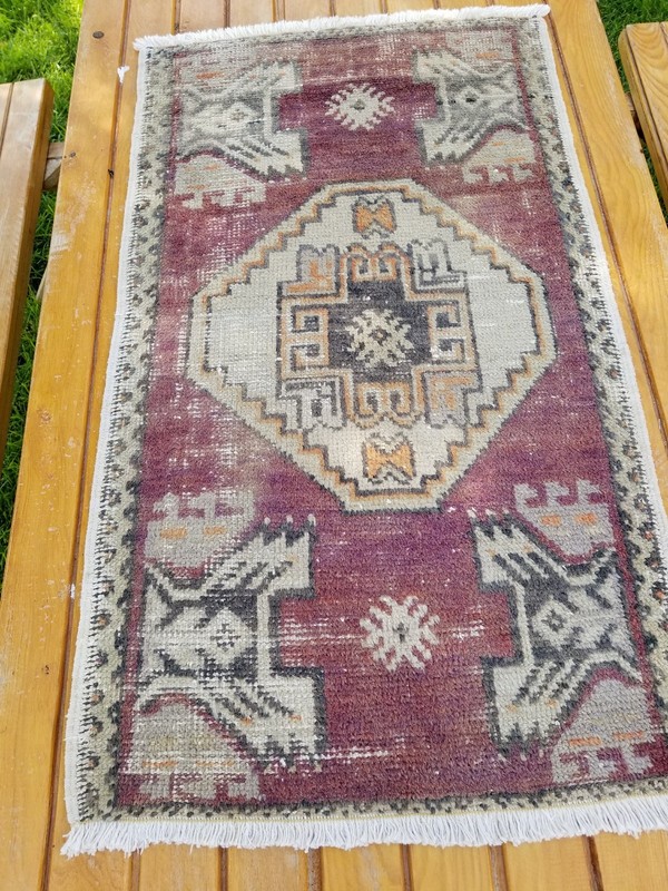 Bohemian Antique 1900-1930's Wool Pile Vegy Dye Tribal Rug 1'7''x2'9'' gallery