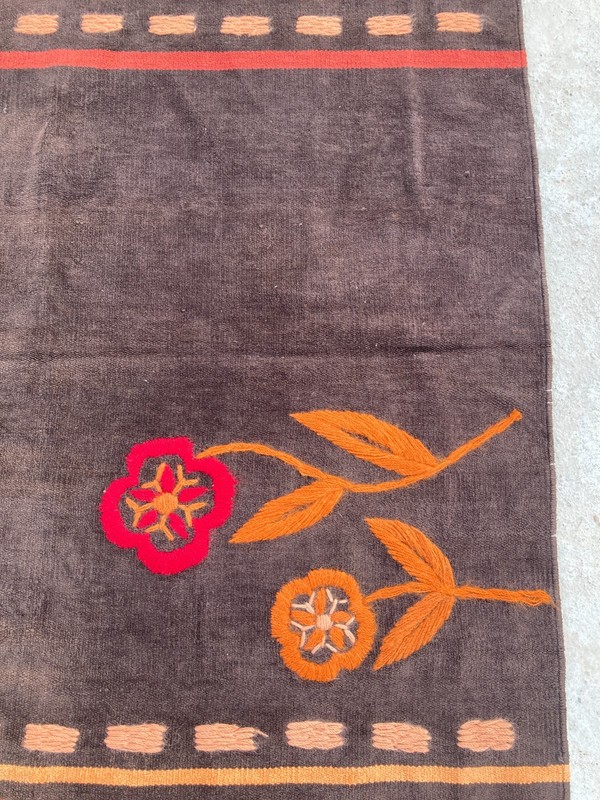 Vintage Handmade Romanian Floral Traditional Wool Kilim Rug 180x119 cm gallery