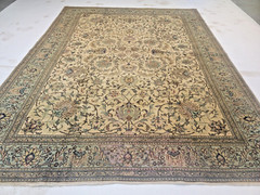 Antique Oriental Hand-Knotted Wool Area Rug Beige/Light Blue 9’7″ x 12’7″