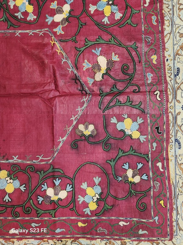 Antique Shahrisabz Silk On Silk Souzani Prayer Mat, 42x52 Inches gallery