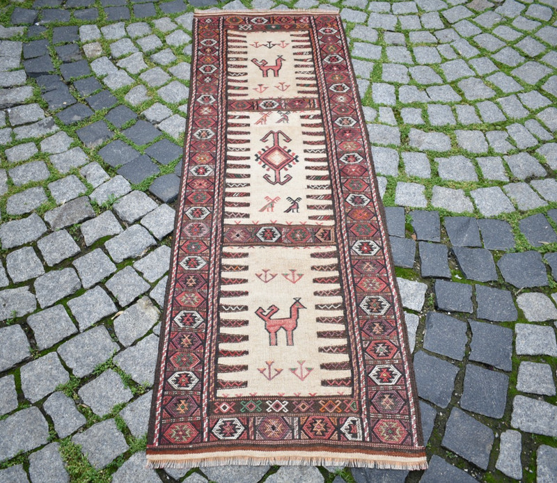 Caucasian Runner Rug 23'' x 69'' Embroidered Weave Hallway Fine Quality Wool Rug gallery