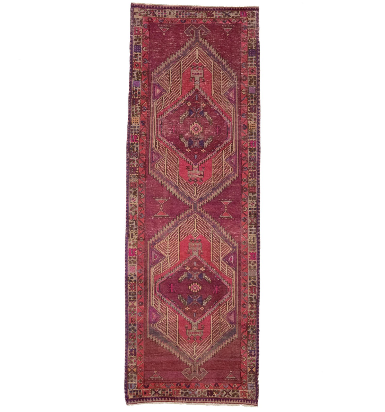Vintage Handmade Wool Oriental Runner Rug 4X11 ft Geometric Tribal Style Carpet gallery