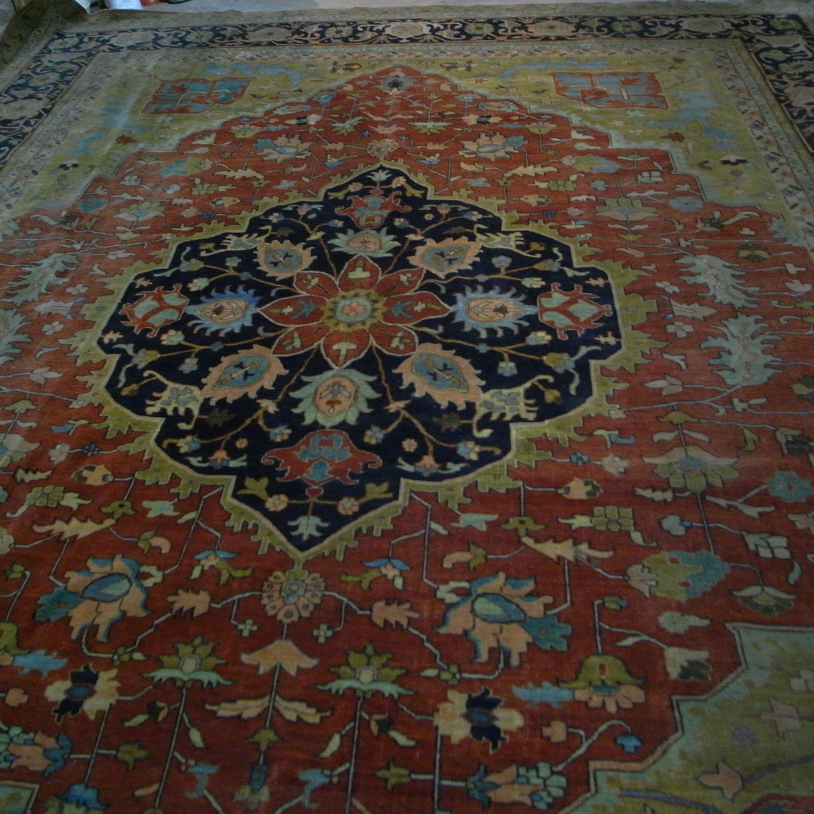 Genuine W Asian antique Heriz carpet 12x15ft (11'11"x14'10) c 1900 vegetable dy gallery