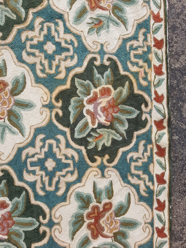 Vintage Traditional Handmade Kashmiri Chain Stitch Crewel Wool Area Rug 95x60 cm gallery